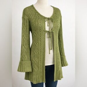 NKN Nekane Aisha Metallic Green Tie Front Cardigan Cuff Sleeve NWT Sz M/L